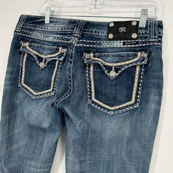 Vtg y2k Women's' Low Rise Miss Me Blue Denim Bootcut Jeans JW5406BV SZ 32 (34) - Picture 7 of 10